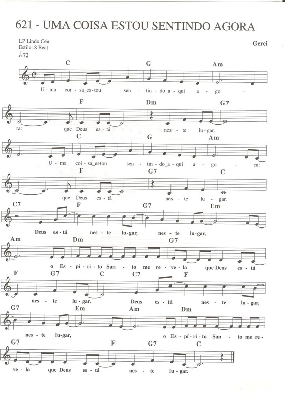 Partitura da música Uma Coisa Estou Sentindo Agora