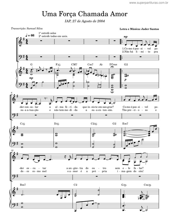 Partitura da música Uma Força Chamada Amor – Jader Santos