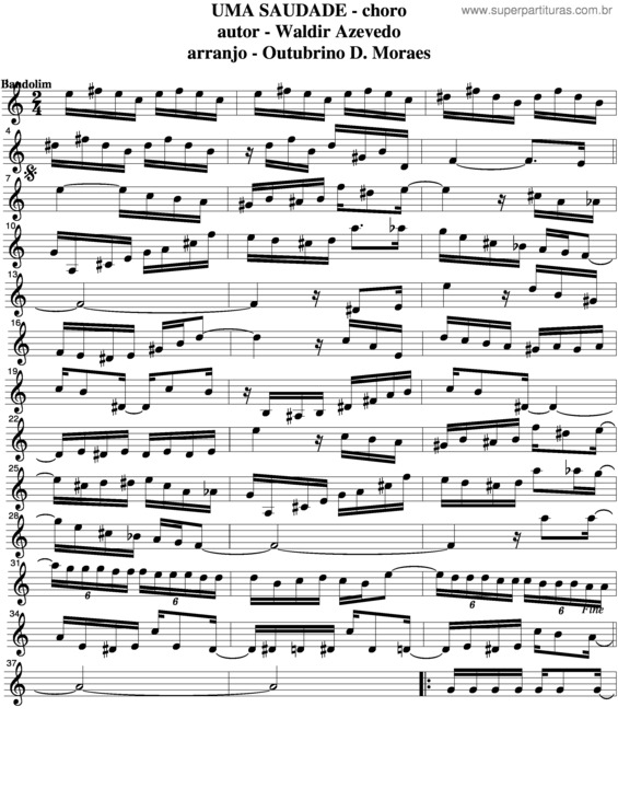 Partitura da música Uma Saudade v.2