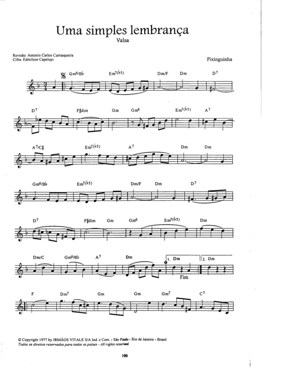 Partitura da música Uma Simples Lembrança v.5