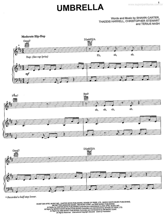 Partitura da música Umbrella v.2