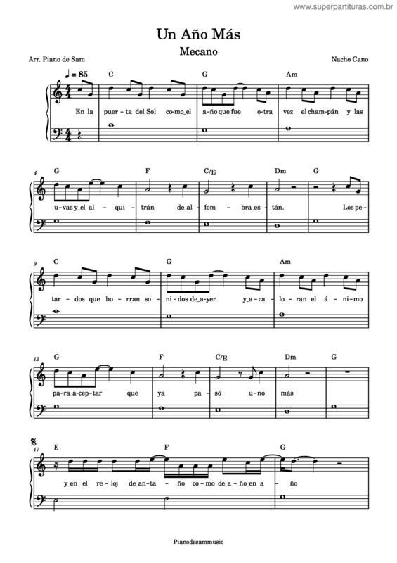 Partitura da música Un Año Más – Mecano