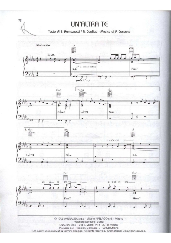 Partitura da música Un`Altra Te