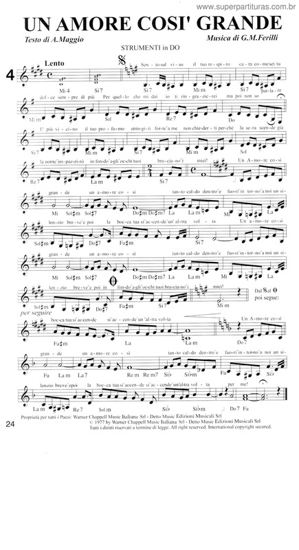 Partitura da música Un Amore Cosi Grande v.3