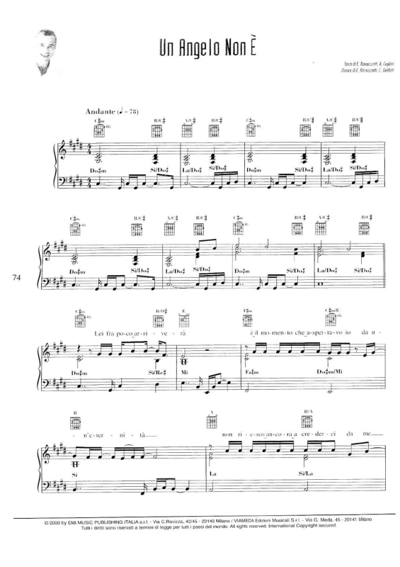 Partitura da música Un Angelo Non È