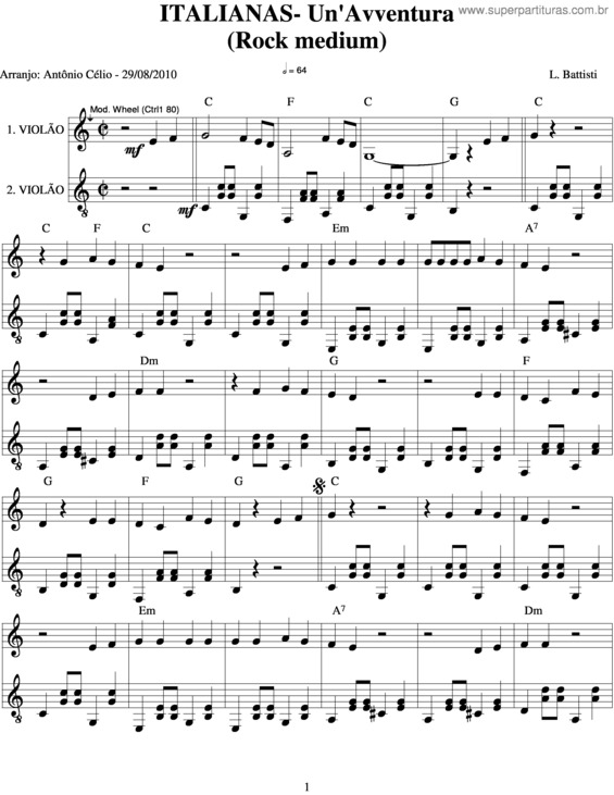 Partitura da música Un`Avventura