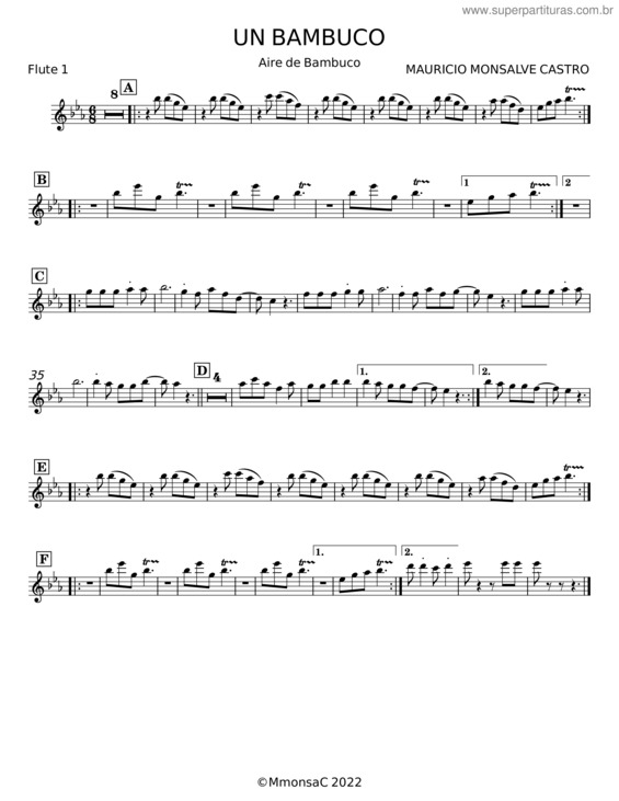 Partitura da música Un Bambuco – Mauricio Monsalve Castro v.2