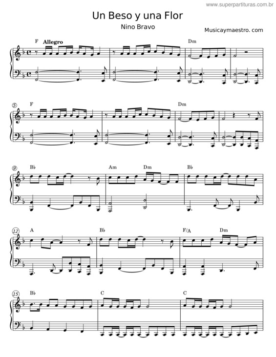 Partitura da música Un Beso Y Una Flor – Nino Bravo