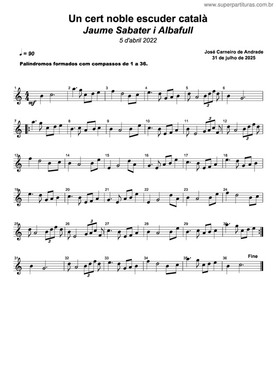 Partitura da música Un Cert Noble Escuder Català, Jaume Sabater I Albafull