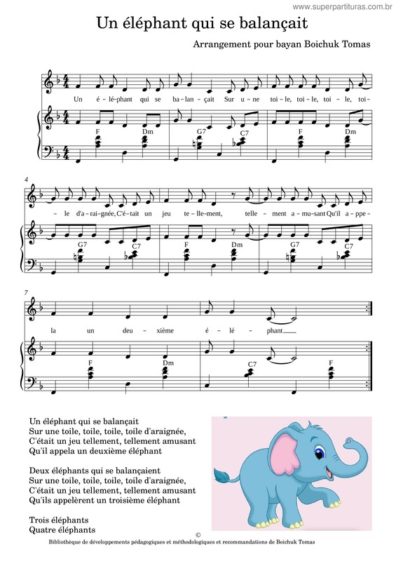 Partitura da música Un Éléphant Qui Se Balançait v.2