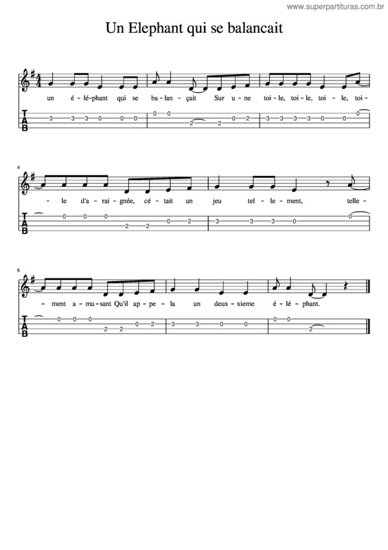 Partitura da música Un Elephant Qui Se Balancait