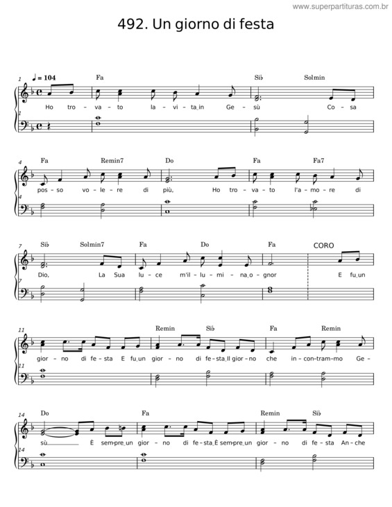 Partitura da música Un Giorno Di Festa