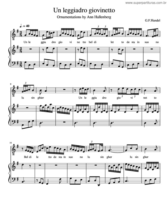 Partitura da música Un Leggiadro Giovinetto – G.F.Handel