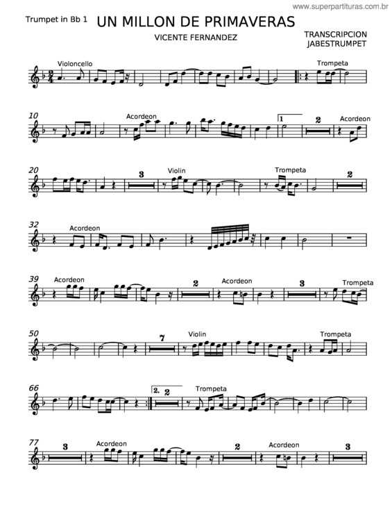 Partitura da música Un Millón De Primaveras – Vicente Fernández