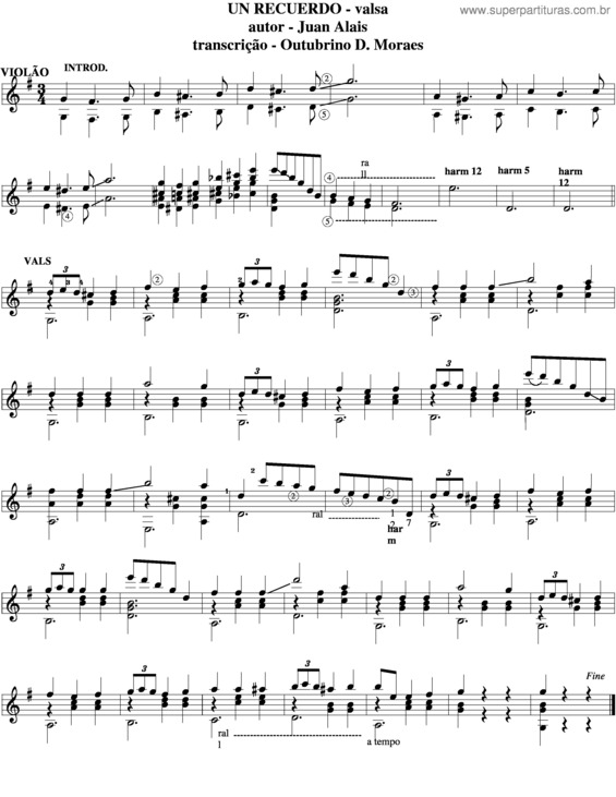 Partitura da música Un Recuerdo