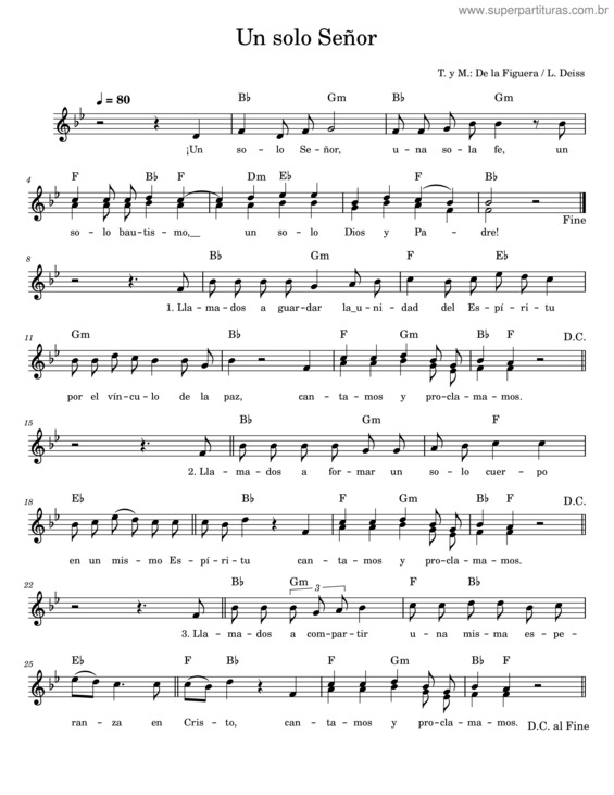 Partitura da música Un Solo Señor – Lucien Deiss / De La Figueroa – Canto De Entrada