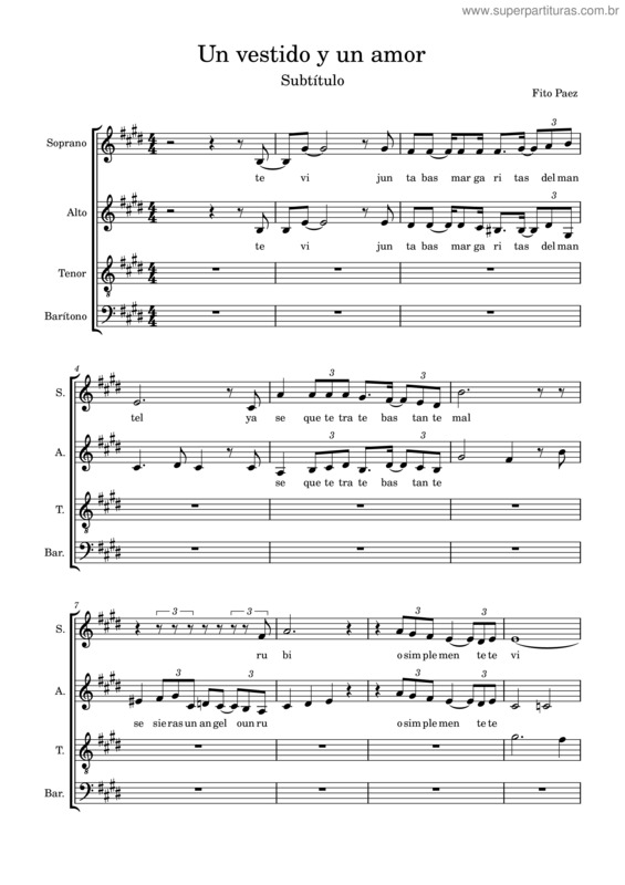Partitura da música Un Vestido Y Un Amor – Fito Páez Un Vestido Y Un  Amor v.2