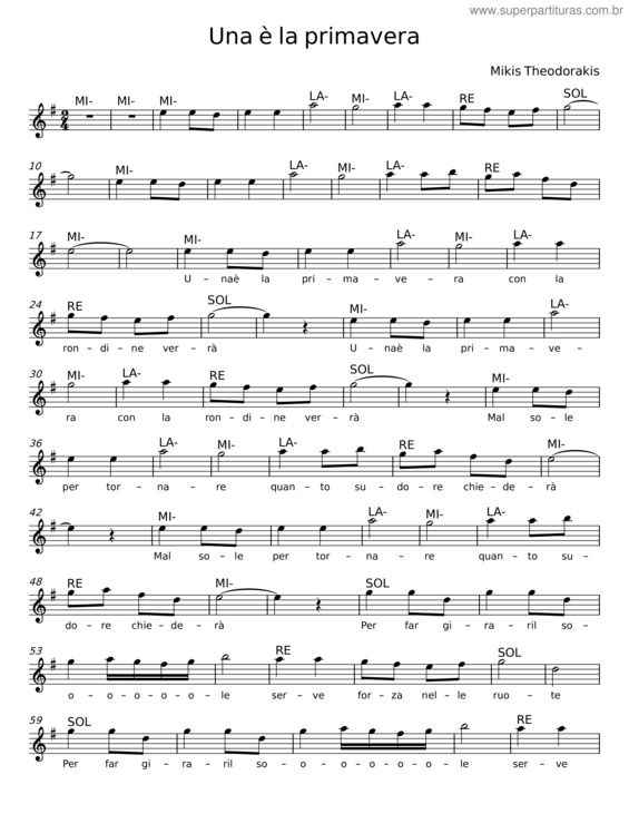 Partitura da música Una È La Primavera – Mikis Theodorakis