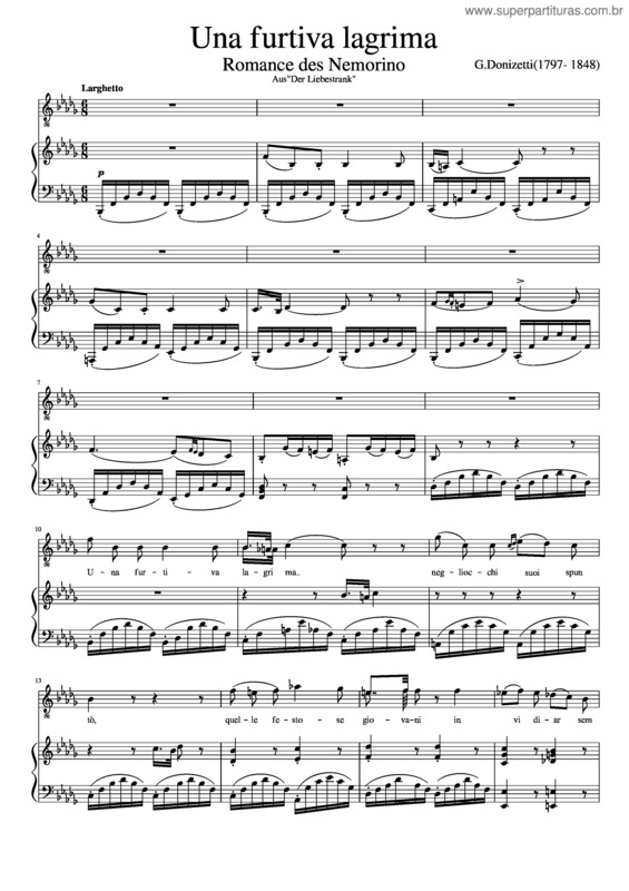 Partitura da música Una Furtiva Lagrima Romance Des Nemorino Aus Der Liebestrank v.2