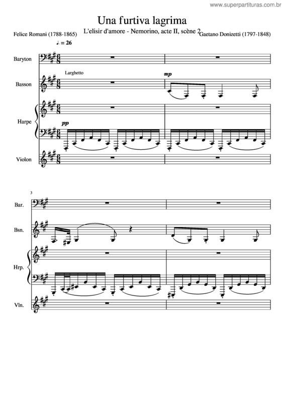 Partitura da música Una Furtiva Lagrima v.2