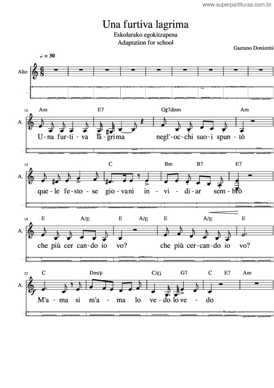 Partitura da música Una Furtiva Lagrima v.3