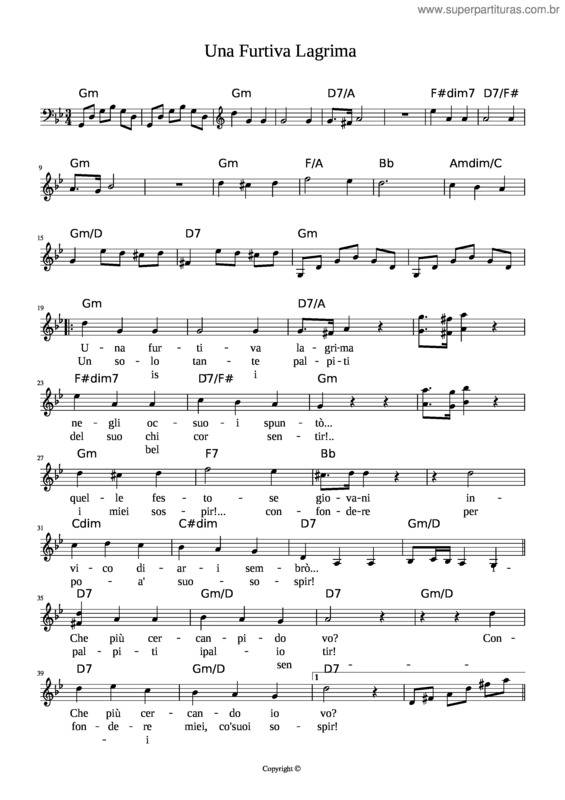 Partitura da música Una Furtiva Lagrima