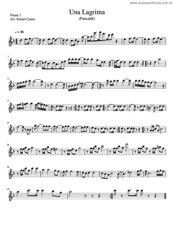 Partitura da música Una Lagrima Flauta 1