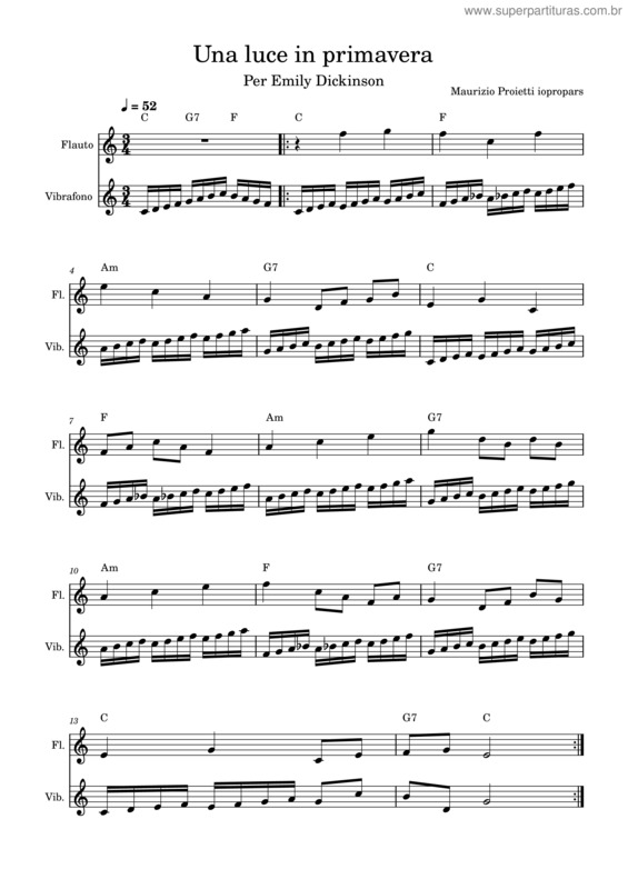 Partitura da música Una Luce In Primavera. Per Emily Dickinson