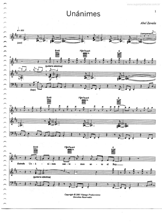 Partitura da música Unánimes