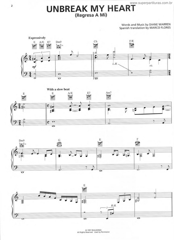 Partitura da música Unbreak My Heart v.3