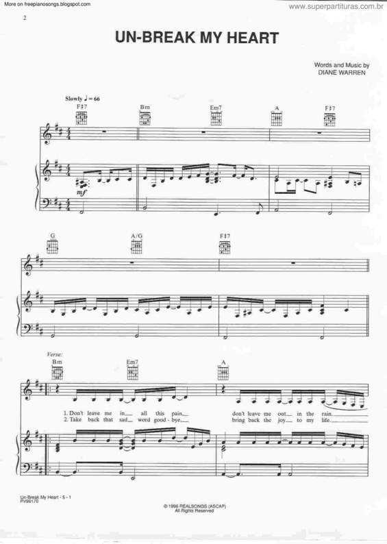 Partitura da música Unbreak My Heart v.8