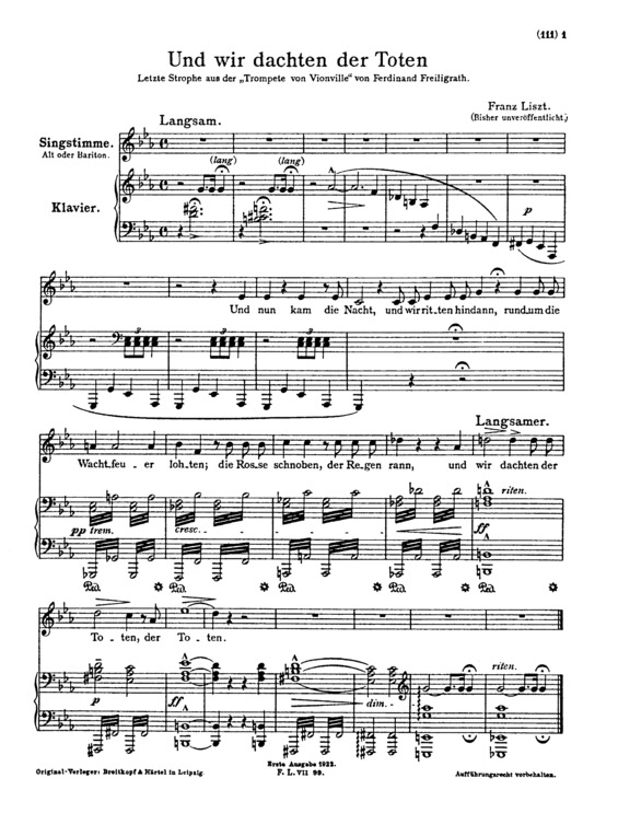 Partitura da música Und Wir Dachten Der Toten S.338