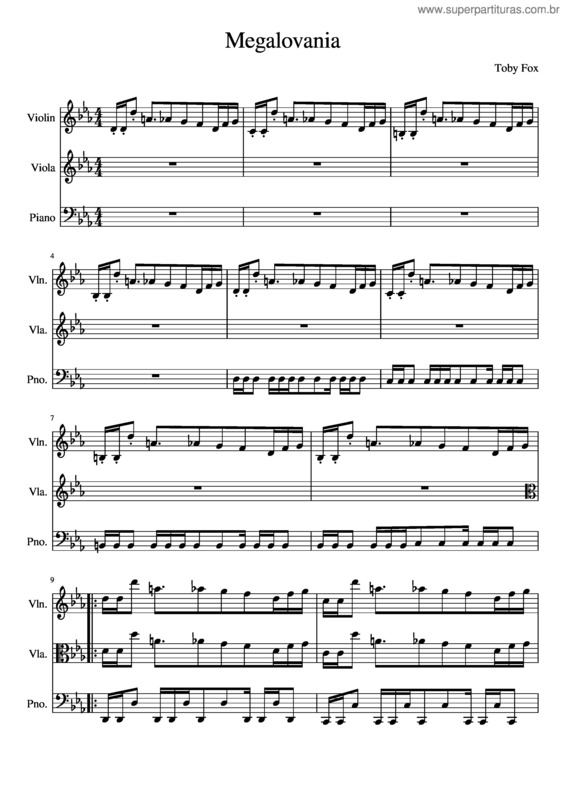 Partitura da música Undertale: Megalovania – Violin And Viola Duet