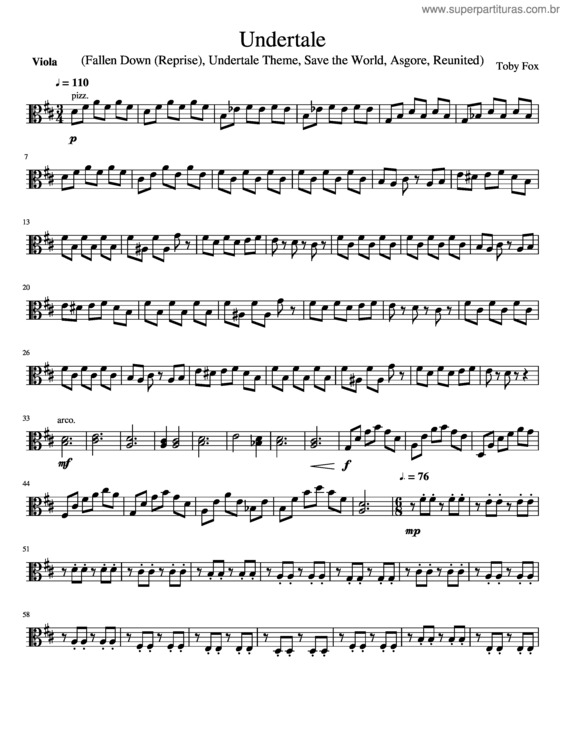 Partitura da música Undertale Medly Viola