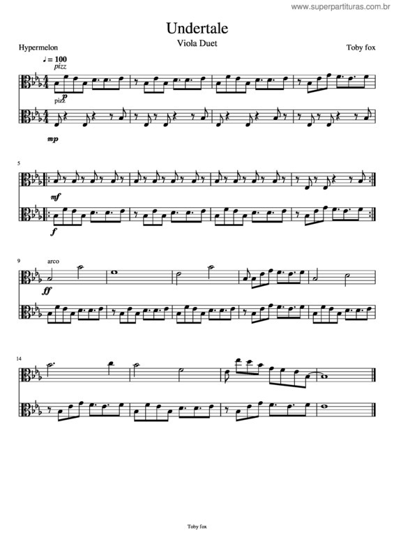 Partitura da música Undertale Viola Duet