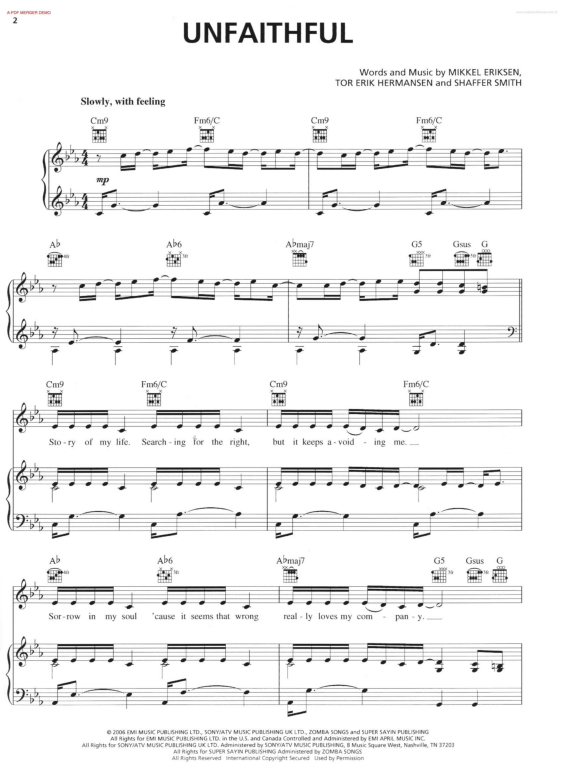 Partitura da música Unfaithful v.2