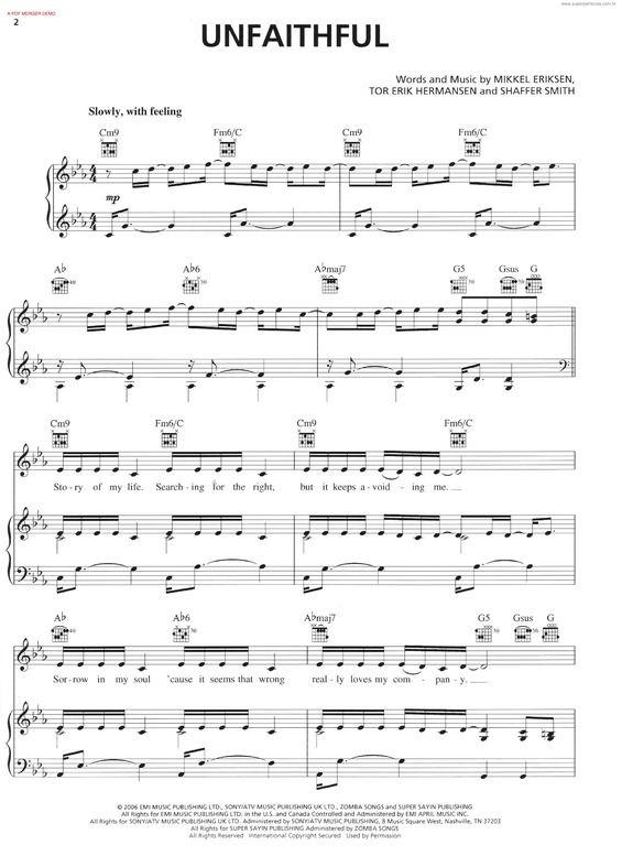 Partitura da música Unfaithful v.3