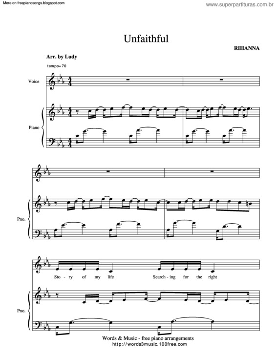 Partitura da música Unfaithful v.6