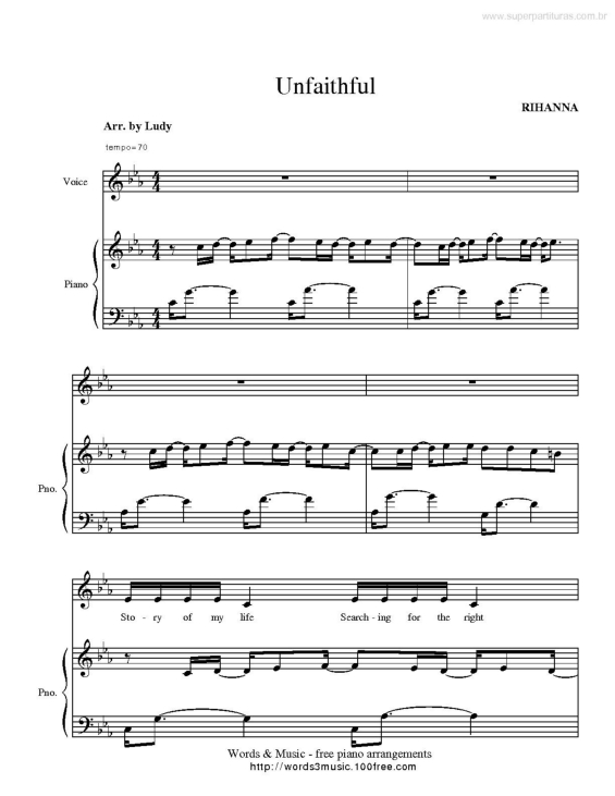 Partitura da música Unfaithful