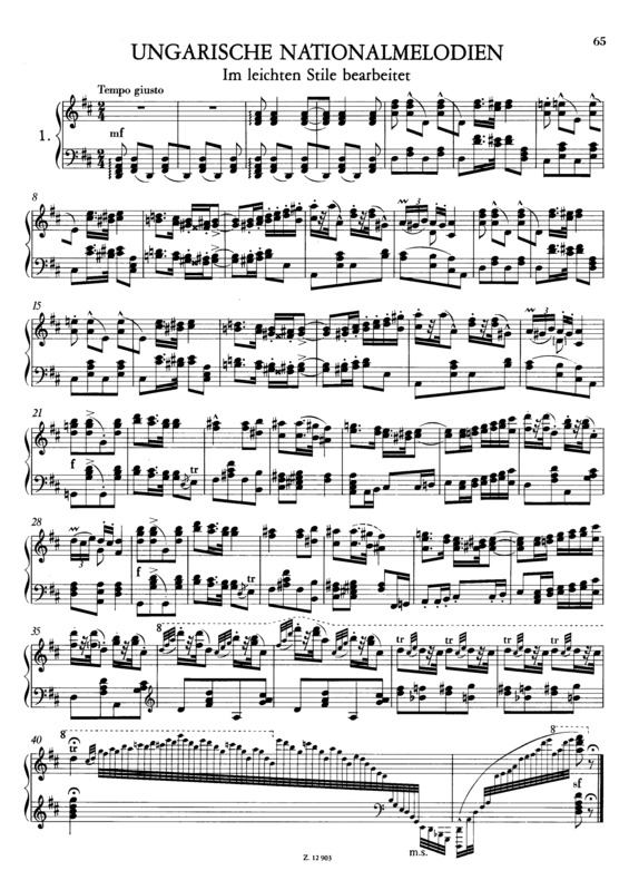 Partitura da música Ungarische Nationalmelodien S.243