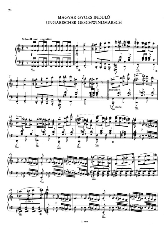 Partitura da música Ungarischer Geschwindmarsch S.233