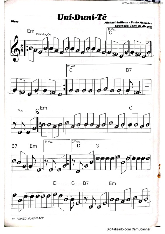 Partitura da música Uni-Duni-Tê v.2