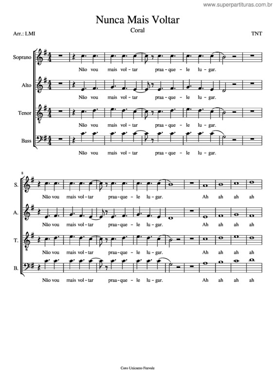 Partitura da música Unic–Nunca Mais Voltar