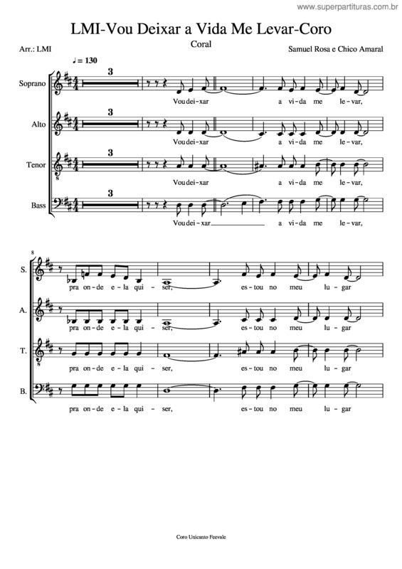 Partitura da música Unic–Vou Deixar A Vida Me Levar