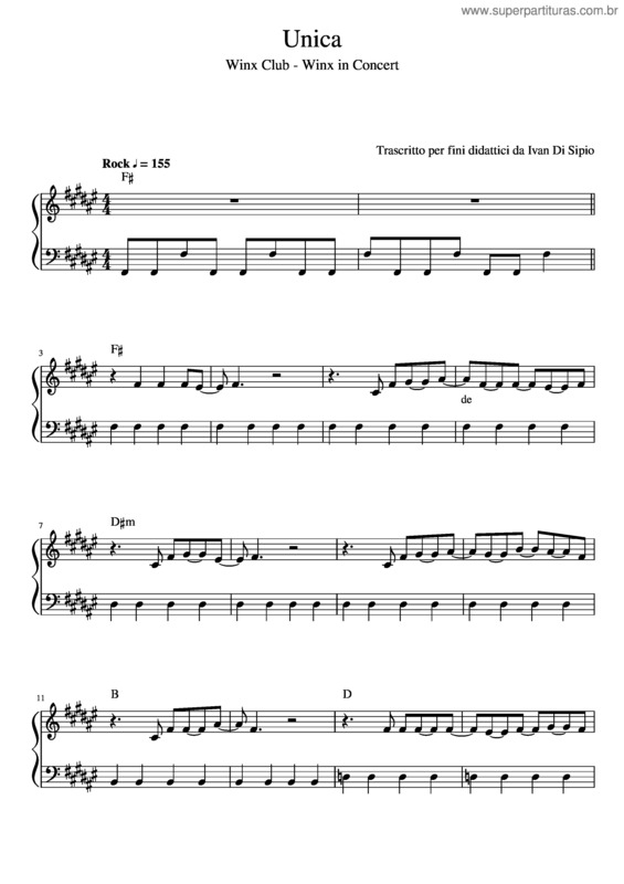 Partitura da música Unica – Winx In Concerto
