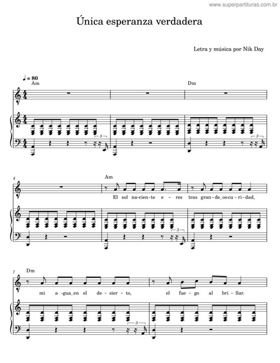 Partitura da música Única Esperanza Verdadera – Nik Day
