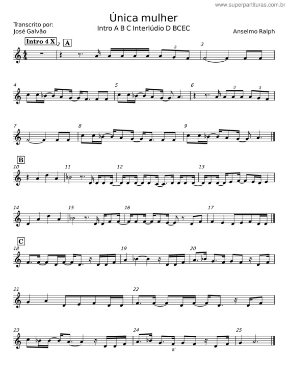 Partitura da música Única Mulher – Anselmo Ralph