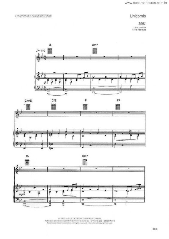 Partitura da música Unicornio