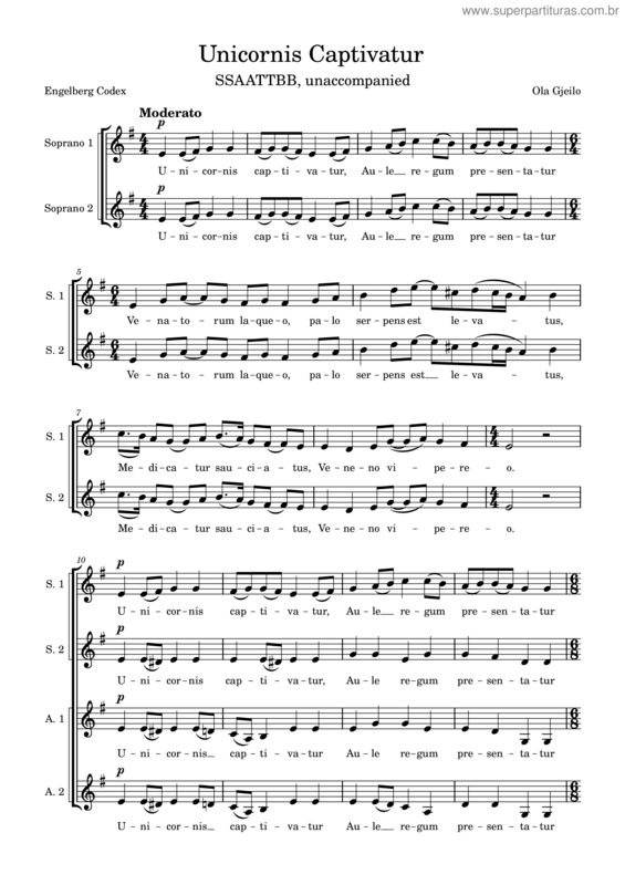 Partitura da música Unicornis Captivatur – Ola Gjeilo