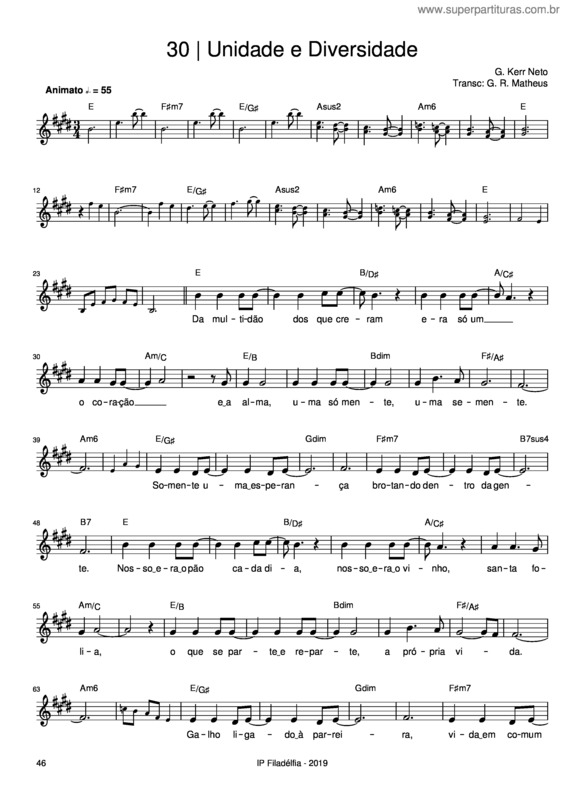 Partitura da música Unidade E Diversidade – Vencedores Por Cristo